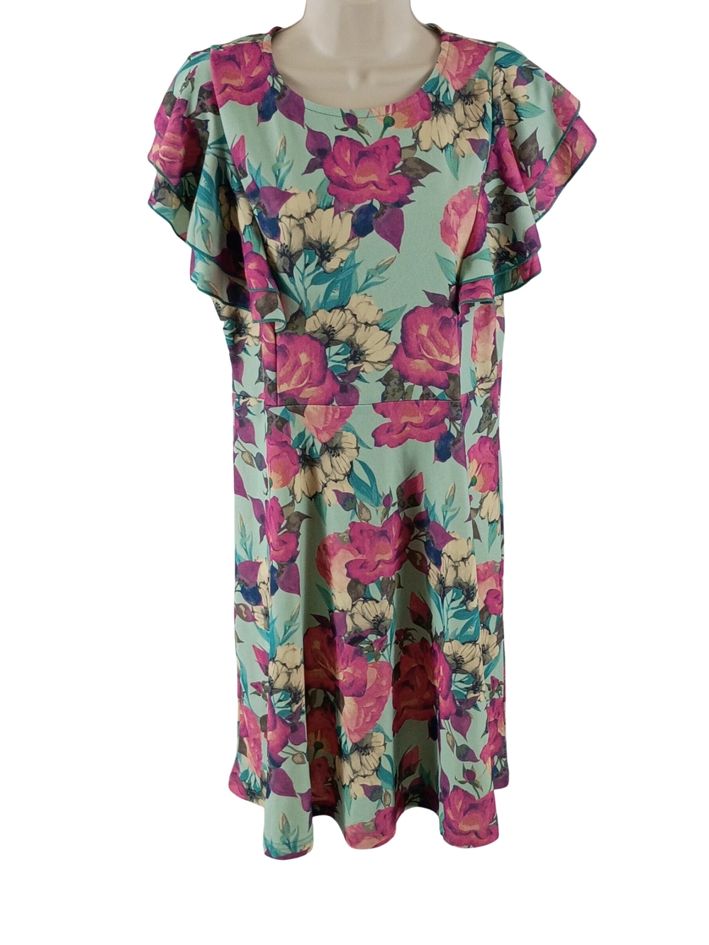 Sterling Kreek Mint Floral Midi Dress with Fuchsia Bloom Print
